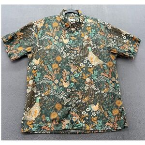 Yiume Shirt Mens Medium Pheasant Floral Print Short Sleeve Button Down Green